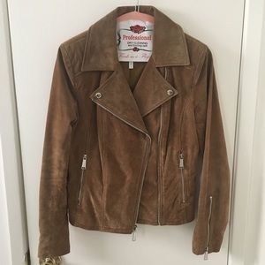 BCBG Suede Moto Jacket Camel Brown